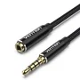 Vention Cable de Audio 3.5mm TRRS Extensión - Macho a Hembra - 2 Metros - Negro - Para Auriculares, Teléfono, PC y Juegos con Micrófono