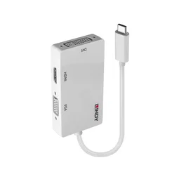 Lindy 43273 Adaptador USB-C a VGA, DVI, HDMI 4K UHD (3840x2160 Pixeles) Blanco