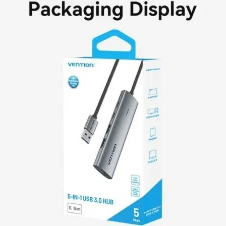 Vention TGXHB Hub USB 3.0 5-en-1 Gris con 1x USB Tipo-C PD, 3x USB y 1x USB Tipo-C, 5 Gbps Vention TGXHB Hub USB 3.0 5-en-1 Gris con 1x USB Tipo-C PD, 3x USB y 1x USB Tipo-C, 5 Gbps