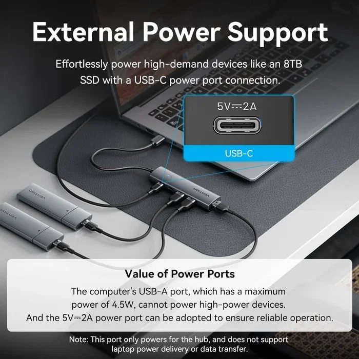 Vention Hub USB 3.0 TGXHB con 1x USB Tipo-C, 3x USB y 1x USB Tipo-C PD, Gris