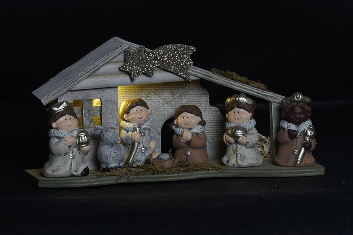 DKD Home Decor Nacimiento Navidad Tradicional 2 Unidades Marron Gris 10 x 15 x 30 cm