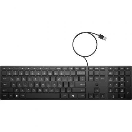 HP Teclado 320K con Cable para Oficina - USB - Negro - Diseño Completo (100%) con Teclado Numérico y Teclas de Perfil Bajo - Windows 10/11