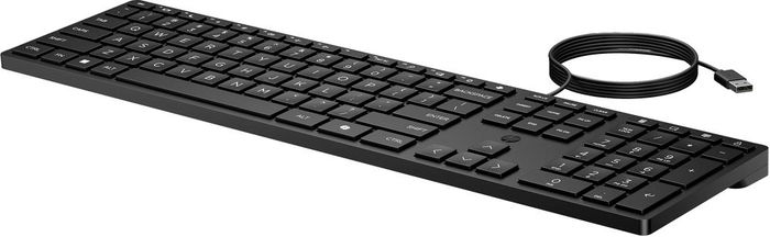 HP Teclado 320K Cableado USB - Negro - Silencioso con Teclado Numérico, Teclas de Bajo Perfil, 75% Plástico Reciclado, Compatible con Windows 10/11, Incluye Tecla Copilot