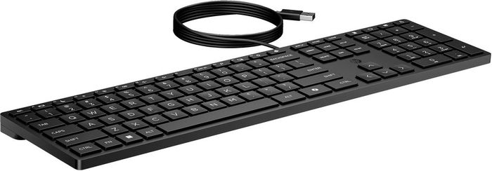 HP Teclado 320K Cableado USB - Negro - Silencioso con Teclado Numérico, Teclas de Bajo Perfil, 75% Plástico Reciclado, Compatible con Windows 10/11, Incluye Tecla Copilot
