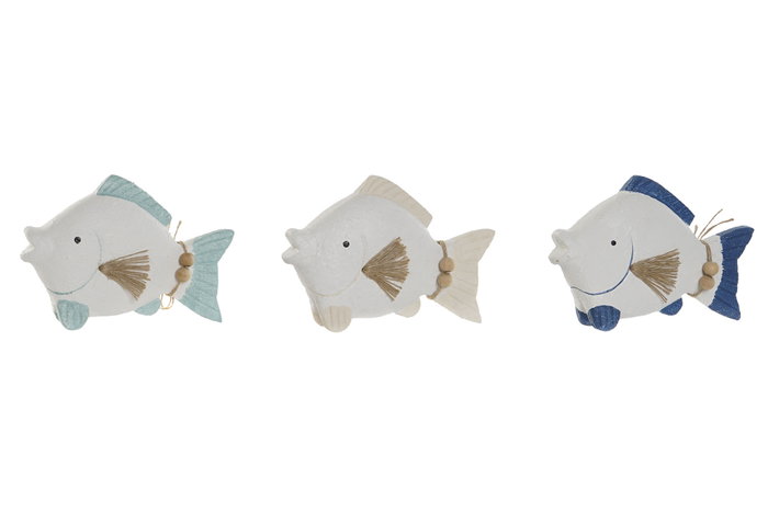 DKD Home Decor Figura Decorativa Pez Azul Marino y Azul Celeste Resina 6.5 x 15.5 x 21 cm (6 Unidades)