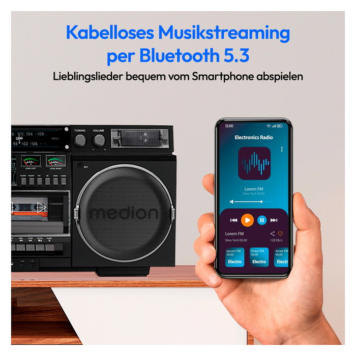Medion LIFE® P66538 Retro-Boombox Negro