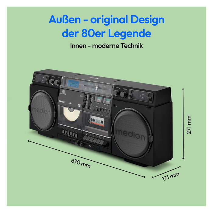 Medion LIFE® P66538 Retro-Boombox Negro