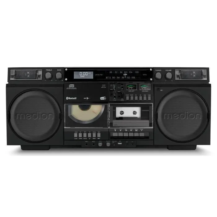 Medion MED4061275229943 Radio FM Ghetto Blaster Vintage DAB+ CD/Casete/USB/MP3 2 x 10 W RMS Negro