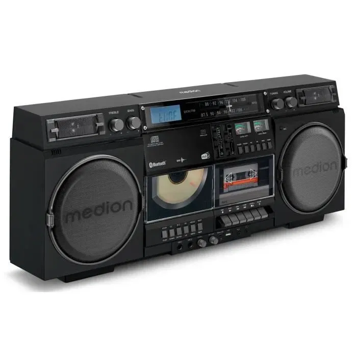 Medion MED4061275229943 Radio FM Ghetto Blaster Vintage DAB+ CD/Casete/USB/MP3 2 x 10 W RMS Negro
