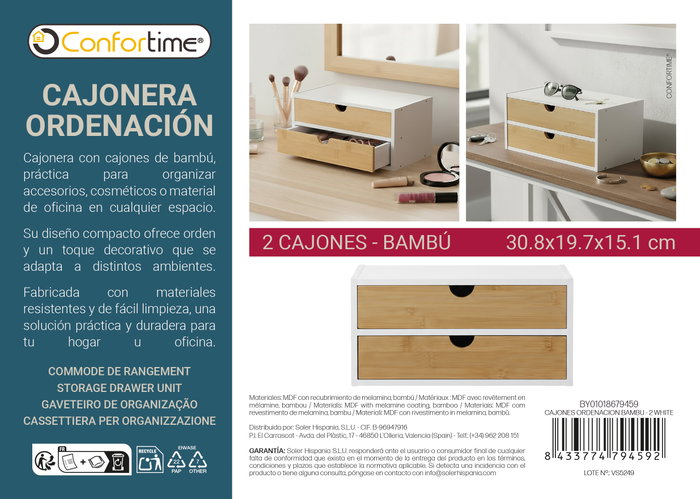 Confortime Cajones de ordenación de bambú 2 White Confortime Cajones de ordenación de bambú 2 White