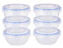 Leknes Set 6 Fiambreras Plástico Redondas 800ml con Tapa, Juego de 6 Contenedores de Alimentos, Azul y Transparente, 15.5x7.5x15.5 cm (Set de 8)