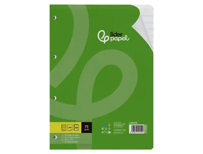 Liderpapel Recambio A4 100 Hojas 75gr Pauta 5 2.5mm Con Margen 4 Taladros