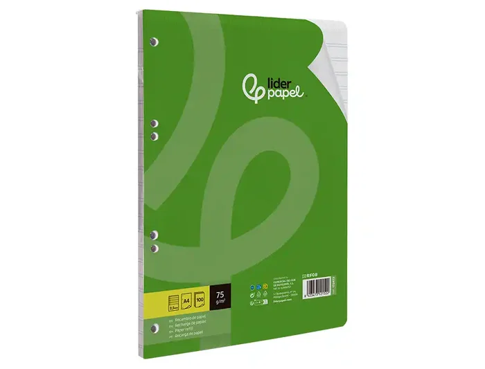 Liderpapel Recambio A4 100 Hojas 75gr Pauta 5 2.5mm Con Margen 4 Taladros