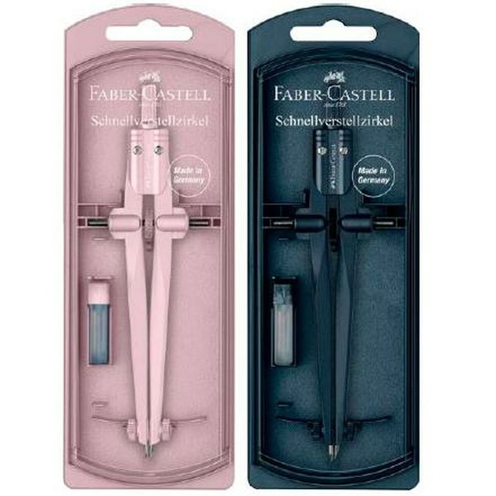 Faber Castell Compás de Ajuste Rápido Stream, Colores Limitados 2025 Shiny Rose y Deep Blue, Ø 340 mm
