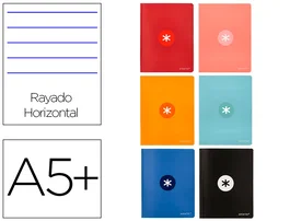 Antartik Libreta A5+ Plus Cosida 48 Hojas 90g Rayado Horizontal con Margen Colores Surtidos