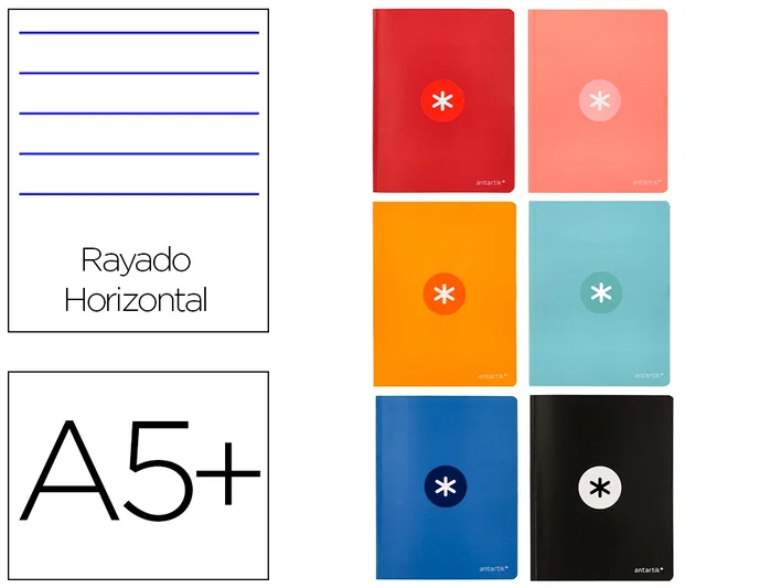 Antartik Libreta A5+ Plus Cosida 48 Hojas 90g Rayado Horizontal con Margen Colores Surtidos Antartik Libreta A5+ Plus Cosida 48 Hojas 90g Rayado Horizontal con Margen Colores Surtidos