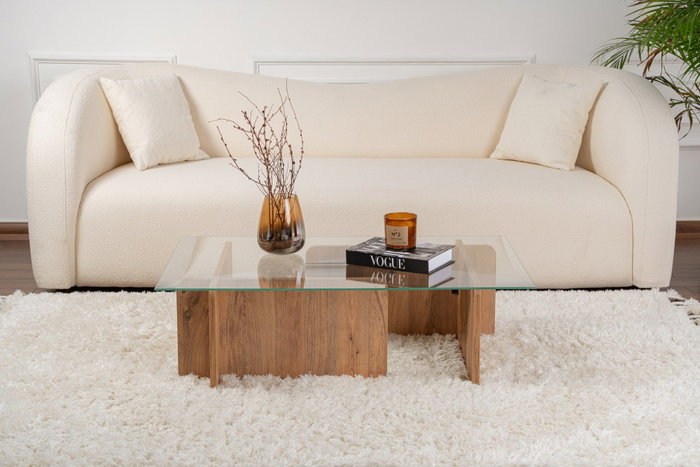 Nordure Flavio Mesa de Centro de Pino Atlántico con Tapa de Cristal Templado 105x65x30cm