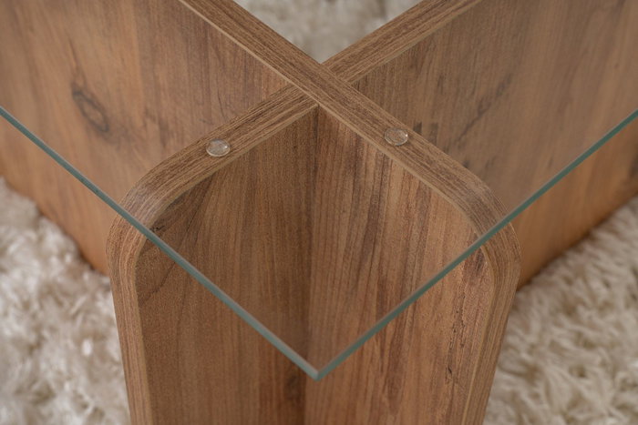 Nordure Flavio Mesa de Centro de Pino Atlántico con Tapa de Cristal Templado 105x65x30cm