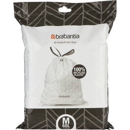 Brabantia PerfectFit Bolsas para Cubo de Basura Código M de 60 Litros, 40 unidades