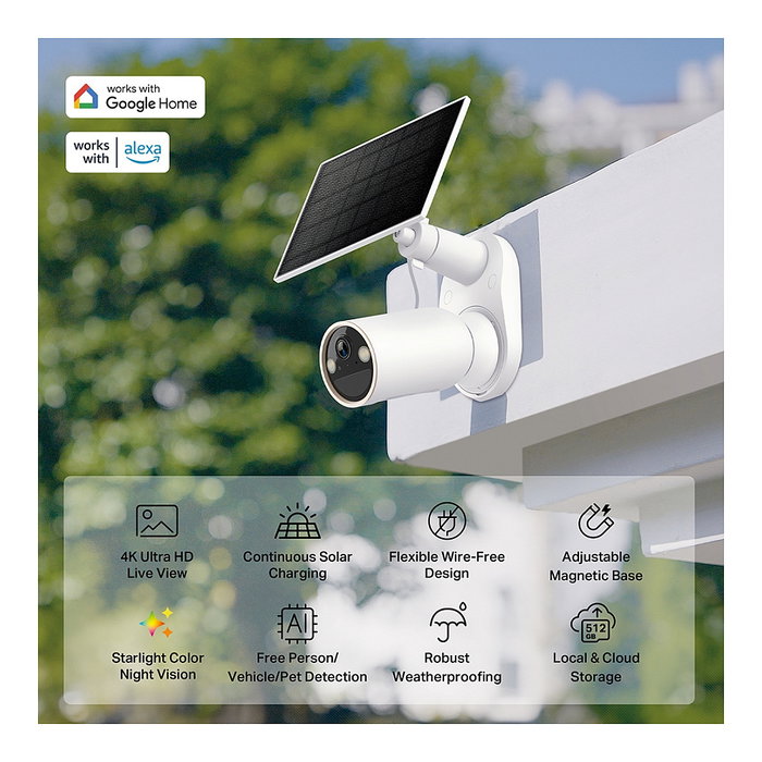 TP-Link Tapo C460 KIT Cámara de Seguridad Exterior 4K/8MP Cámara Bullet con Alimentación Solar/Batería