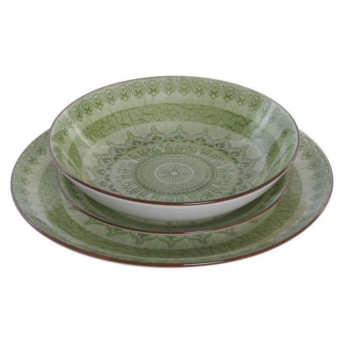 DKD Home Decor Set de Vajilla Mandala Verde de 18 Piezas en Porcelana