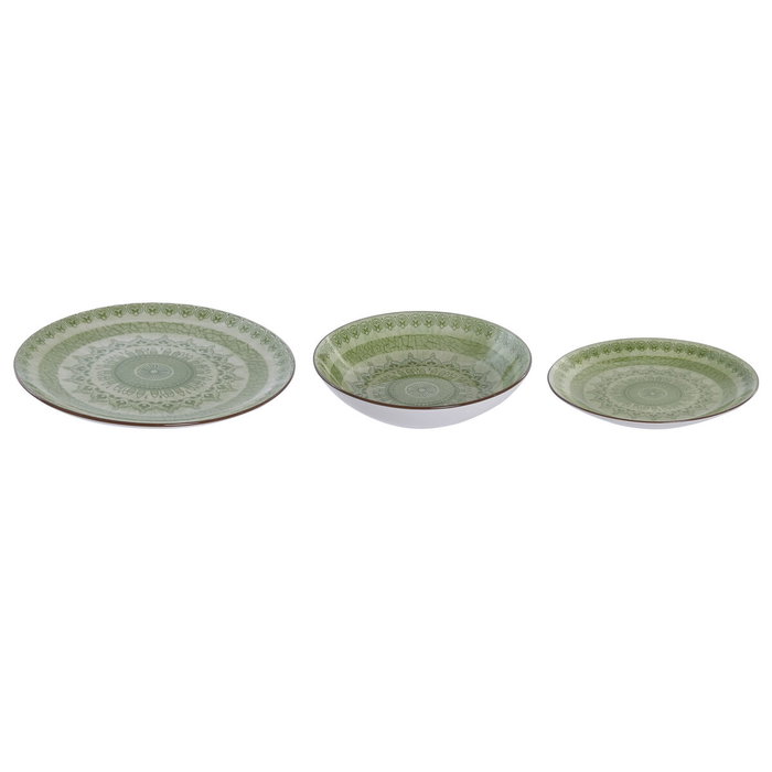 DKD Home Decor Set de Vajilla Mandala Verde de 18 Piezas en Porcelana