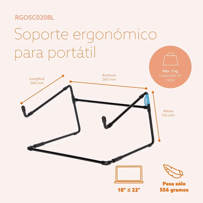 R go tools RGOSC020BL Soporte para Portátil de Acero Negro