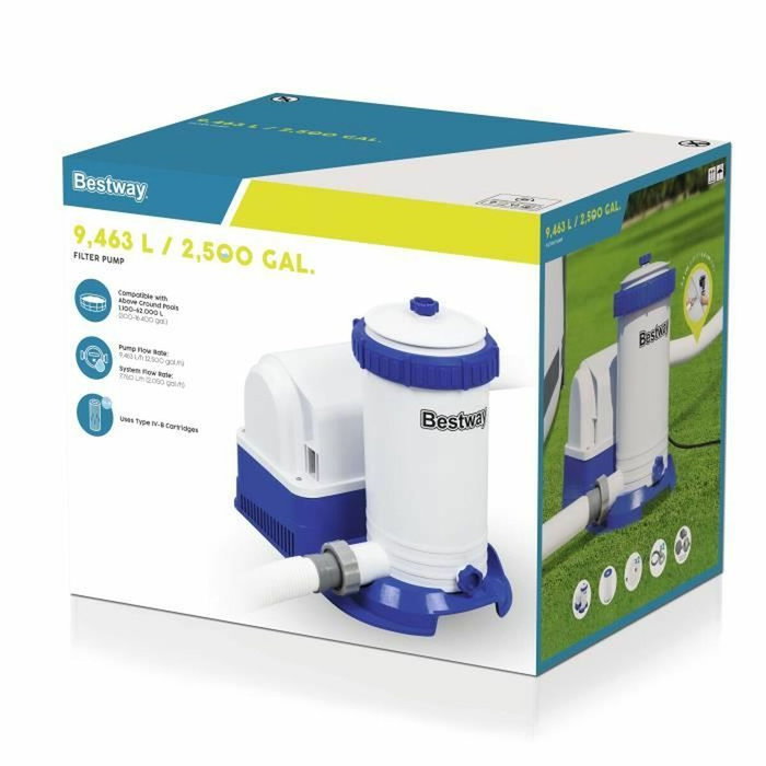 Bestway Bomba de filtración con Filtro de cartucho 9.463 L/h, Cartucho tipo IV, 350W Bestway Bomba de filtración con Filtro de cartucho 9.463 L/h, Cartucho tipo IV, 350W