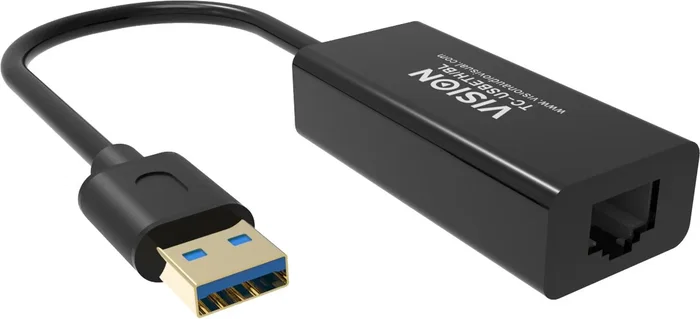 Vision TC-USBETH/BL Adaptador USB a Ethernet Fast Ethernet 10/100/1000 Mbps, Negro, Chip Realtek, Compatible con Mac y Windows