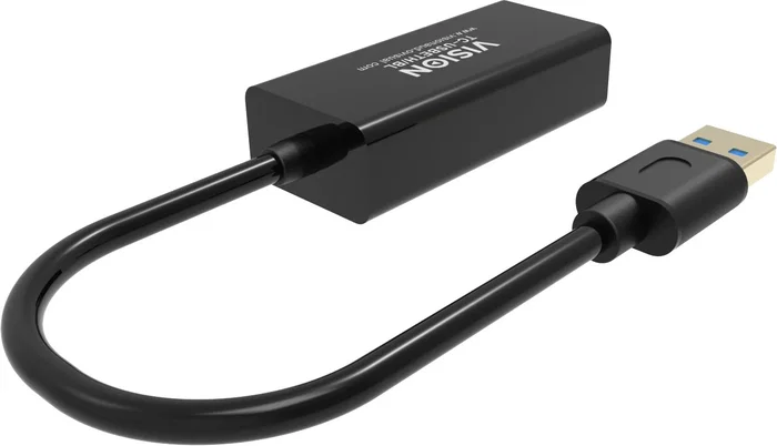 Vision TC-USBETH/BL Adaptador USB a Ethernet Fast Ethernet 10/100/1000 Mbps, Negro, Chip Realtek, Compatible con Mac y Windows