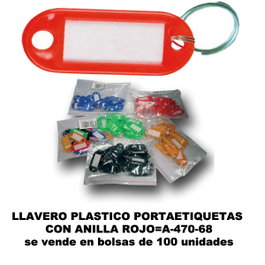 Llavero de plástico portaetiquetas 20x55mm con anilla rojo