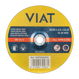 VIAT Disco Abrasivo Corte Fino para Inox y Metal Ø230x1.9mm, 1.9mm de Grosor, Referencia Viat0320230 - Cumple Norma EN 12413, para Amoladoras Angulares