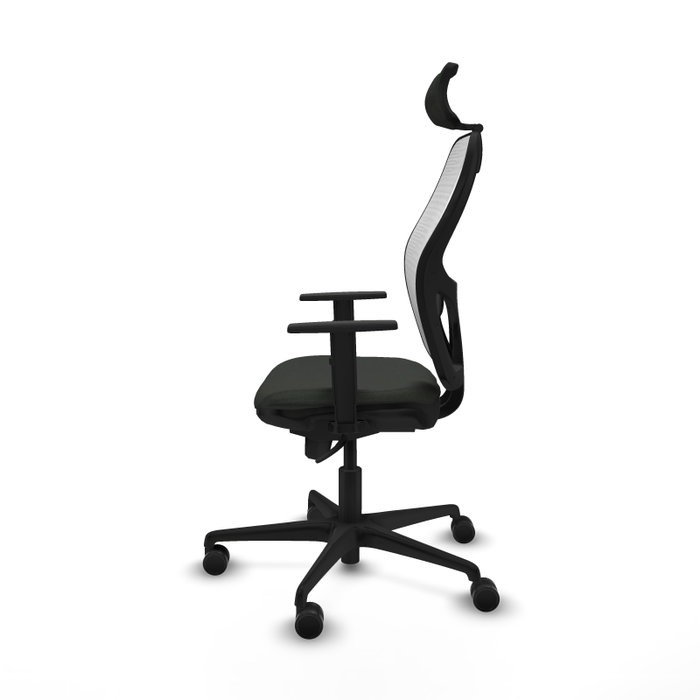 Silla de oficina Jorquera con mecanismo Sincro tapizada con Tela color Negro y malla color Blanco. Equipada con lumbar 1D, Brazos 1D, Cabecero 2D y Ruedas 65mm nailon Silla de oficina Jorquera con mecanismo Sincro tapizada con Tela color Negro y malla color Blanco. Equipada con lumbar 1D, Brazos 1D, Cabecero 2D y Ruedas 65mm nailon