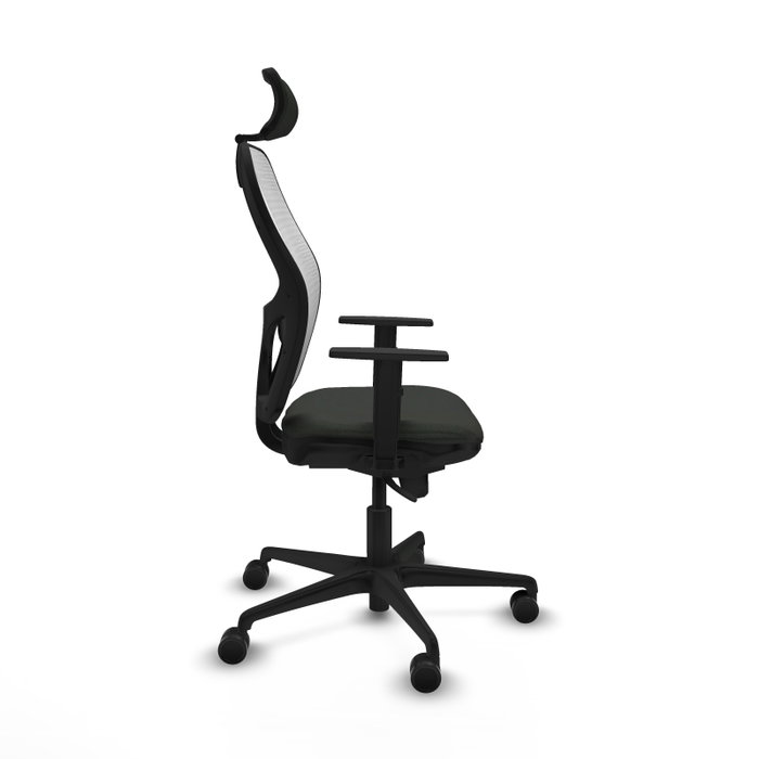 Silla de oficina Jorquera con mecanismo Sincro tapizada con Tela color Negro y malla color Blanco. Equipada con lumbar 1D, Brazos 1D, Cabecero 2D y Ruedas 65mm nailon Silla de oficina Jorquera con mecanismo Sincro tapizada con Tela color Negro y malla color Blanco. Equipada con lumbar 1D, Brazos 1D, Cabecero 2D y Ruedas 65mm nailon