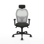 Silla de oficina Jorquera con mecanismo Sincro tapizada con Tela color Negro y malla color Blanco. Equipada con lumbar 1D, Brazos 1D, Cabecero 2D y Ruedas 65mm nailon