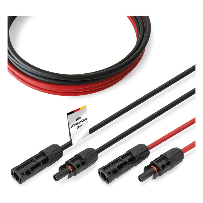 Digitus Cable Solar Extensión de 1 m, 6 mm², Conector MC4 (Mach-Hemb), 1500 V DC, Resistente a UV y Clima, Incluye 2 Cables (Negro y Rojo)
