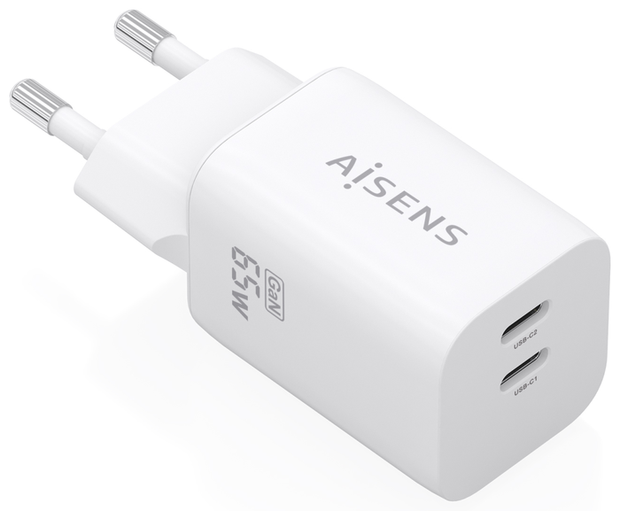Aisens Cargador GaN 65W con 2 puertos USB-C Blanco A110-1029
