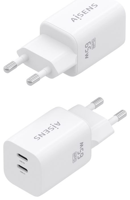 Aisens Cargador GaN 65W con 2 puertos USB-C Blanco A110-1029