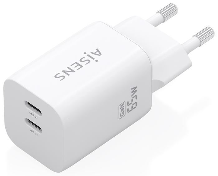 Aisens Cargador GaN 65W con 2 puertos USB-C Blanco A110-1029