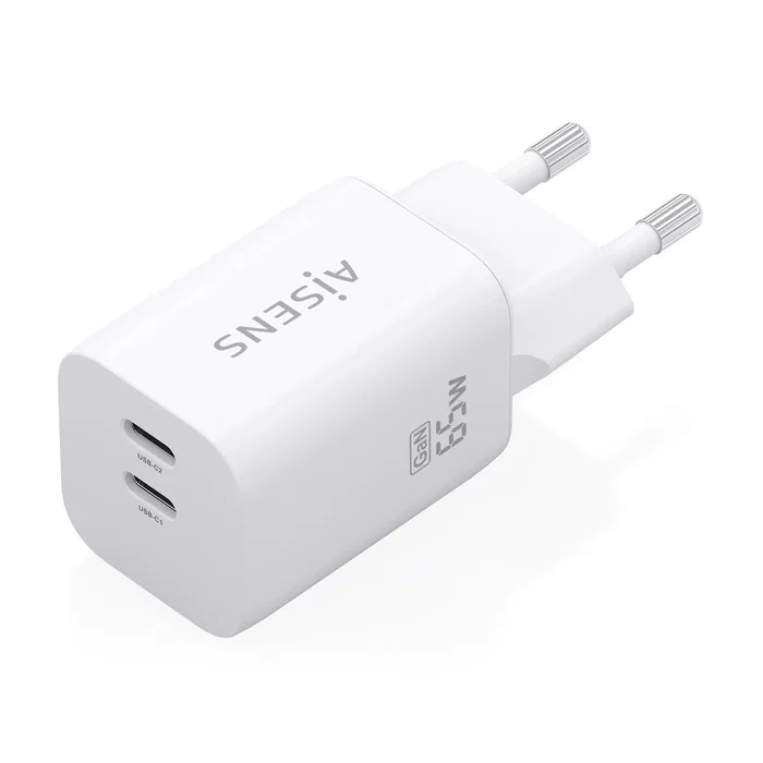 Aisens Cargador GaN 65W con 2x USB-C PD3.0 QC4.0 Blanco Aisens Cargador GaN 65W con 2x USB-C PD3.0 QC4.0 Blanco