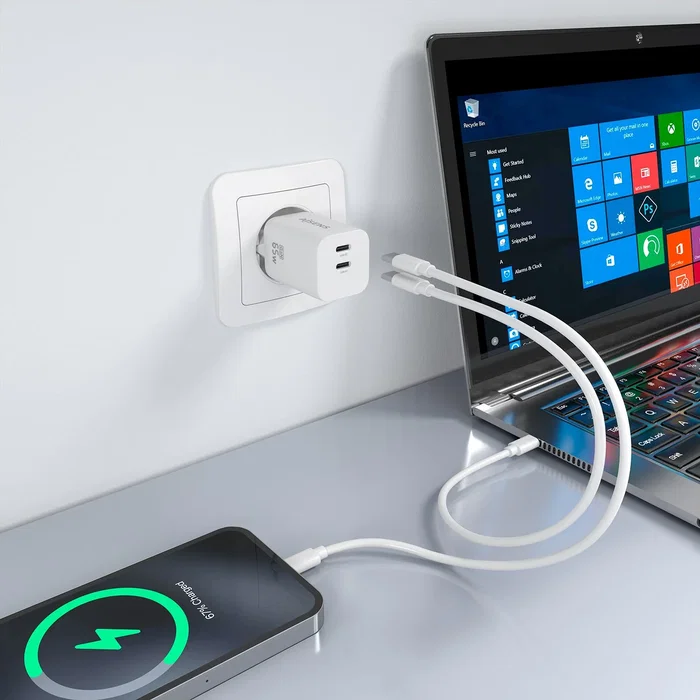 Aisens Cargador GaN 65W con 2x USB-C PD3.0 QC4.0 Blanco Aisens Cargador GaN 65W con 2x USB-C PD3.0 QC4.0 Blanco