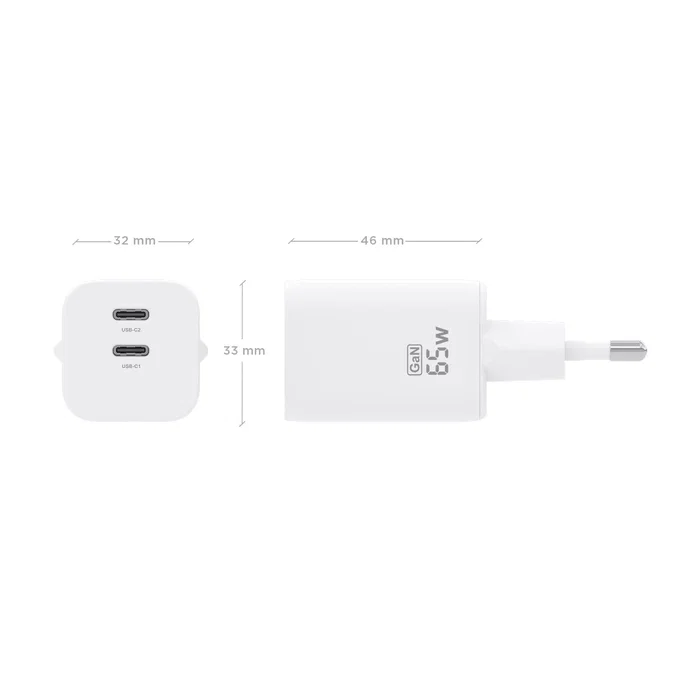 Aisens Cargador GaN 65W con 2x USB-C PD3.0 QC4.0 Blanco Aisens Cargador GaN 65W con 2x USB-C PD3.0 QC4.0 Blanco