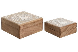 DKD Home Decor Joyero Oriental Blanco Natural Mango Set de 2 Piezas 18 x 9 x 18 cm