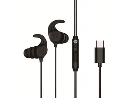 Conceptronic BRENDAN05B Auriculares Intrauditivos con Micrófono, Alámbricos USB-C para Llamadas/Música, Gancho de Oreja, Frecuencia 20-20000Hz, Cable 1.2m, Color Negro