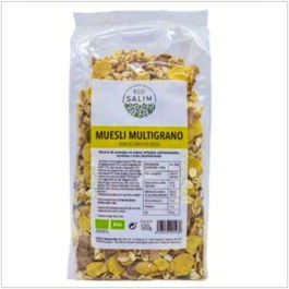 Int Salim Muesli Multigrano 500Gr Copos de Avena, Cebada, Trigo Khorasan, Maíz, Arroz, Semillas Calabaza, Manzana y Pasas Vegano Ecológico