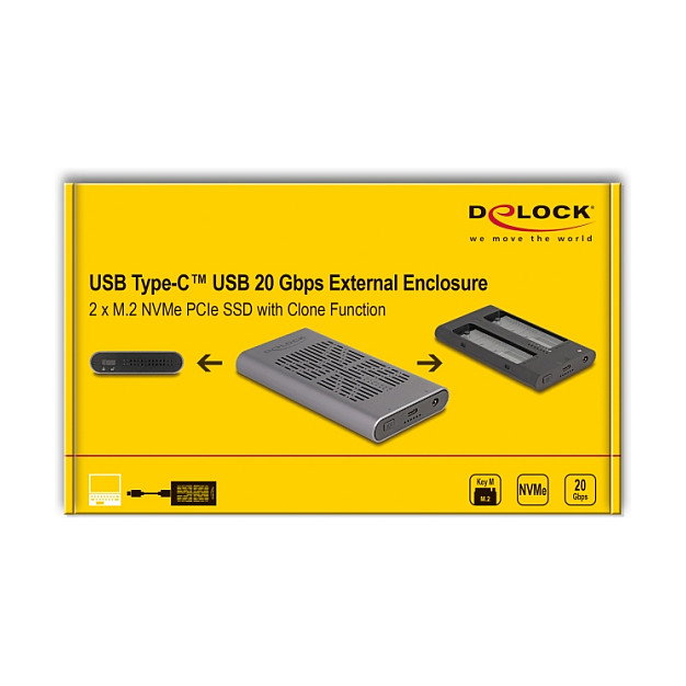 DeLOCK Caja externa USB para 2 x M.2 NVMe PCIe, USB Tipo-C, Gris