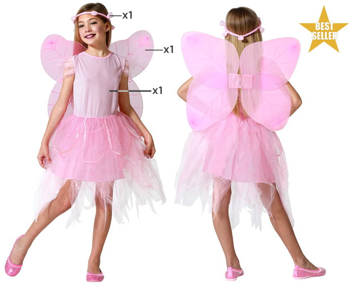 Disfraz de Hada Rosa para Niña Infantil 3-4 Años con Vestido, Alas y Tocado - Fantasía Disfraz de Hada Rosa para Niña Infantil 3-4 Años con Vestido, Alas y Tocado - Fantasía