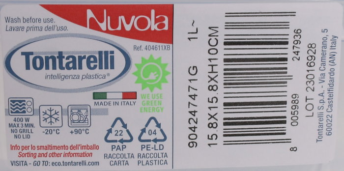 Inde Set de 3 Fiambreras o Tuppers Cuadradas "Nuvola" de 1 Litro, Color Azul, Medidas 15,8 x笔 15,8 x笔 7,5 cm (12 Cajas)