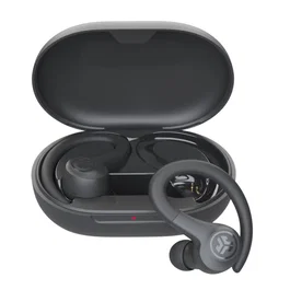JLab Go Air Sport Auriculares Deportivos True Wireless Inalámbricos TWS con Gancho de Oreja, IP55, 32h de Batería, Grafito/Negro