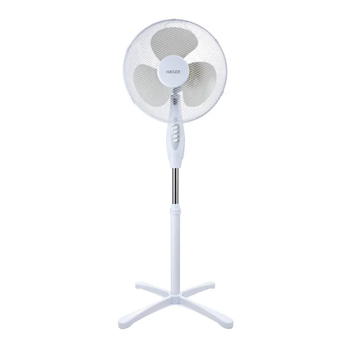 Haeger Ventilador de Piso 40 cm SF-16W.011A Blanco - 3 Velocidades, 4462.2 m³/h, 130 cm de Altura Ajustable